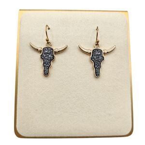 Gold Tone & Gray Anthracite Longhorn Earrings